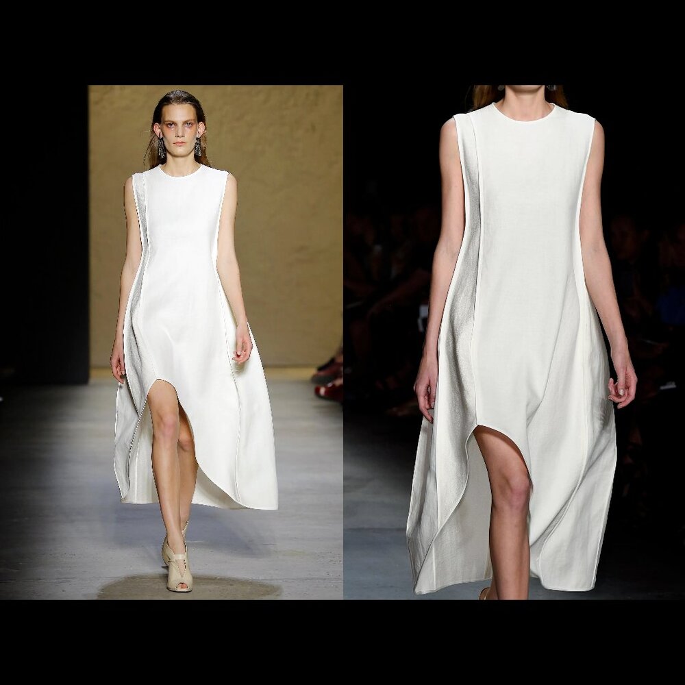 Narciso Rodriguez SS16 White Silk Linen Midi Asymmetrical Sack Dress 42 6 Small
